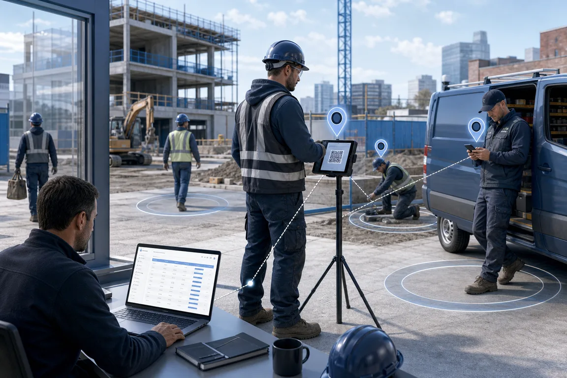 Squadra di operai in un cantiere gestito con TotemClock AI